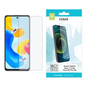 Verre trempé ZANAÉ pour Xiaomi Redmi Note 11S 5G avec emballage blanc et turquoise.