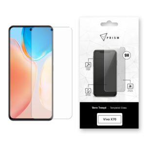 Verre trempé PRISM 9H pour Vivo X70, protection d’écran transparente et design premium.