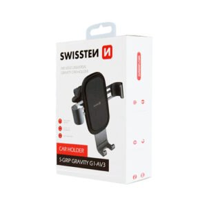 Boîte du support téléphone voiture SWISSTEN S-GRIP GRAVITY G1-AV3 design blanc rouge noir.
