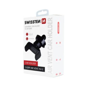 Support téléphone voiture SWISSTEN S-GRIP AV-2, fixation universelle pour grille d’aération.