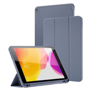 Tablette moderne avec étui gris pliable servant de support pratique et élégant