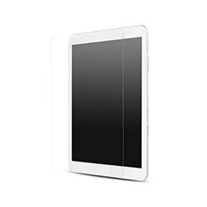 Tablette moderne blanche avec film de protection transparent, design élégant et écran tactile éteint.