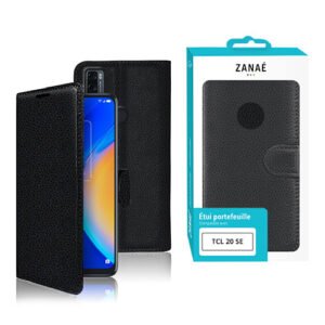 Étui portefeuille noir ZANAÉ en similicuir pour TCL 20 SE, protection élégante et pratique.