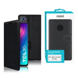 Étui portefeuille noir ZANAÉ pour TCL 30, 30+ et 30 5G, design élégant et protecteur.