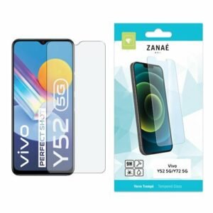 Verre trempé ZANAÉ pour Vivo Y52 et Y72 5G avec emballage bleu et blanc.