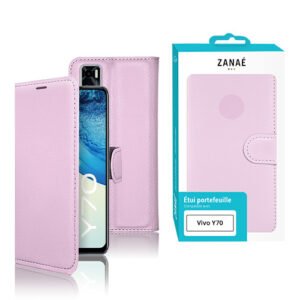 Étui portefeuille rose pastel en simili cuir pour Vivo Y70, élégant et protecteur
