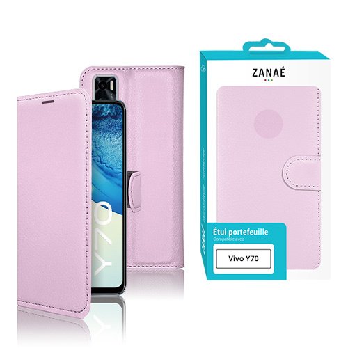 Étui portefeuille rose pastel en simili cuir pour Vivo Y70, élégant et protecteur