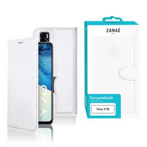 Étui portefeuille blanc en simili cuir ZANAÉ pour Vivo Y70 avec rabat protecteur élégant.
