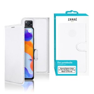 Étui portefeuille blanc ZANAÉ pour Xiaomi, en similicuir élégant avec fermeture magnétique sécurisée.