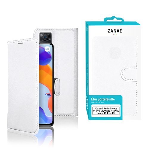 Étui portefeuille blanc ZANAÉ pour Xiaomi, en similicuir élégant avec fermeture magnétique sécurisée.