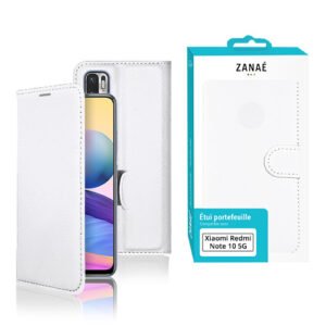 Étui portefeuille blanc ZANAÉ pour Xiaomi Redmi Note 10 5G, design élégant et protecteur.