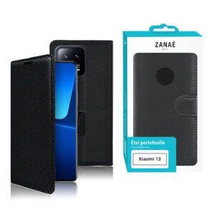 Étui portefeuille noir texturé ZANAÉ pour Xiaomi 13, élégant, protecteur et au design professionnel.
