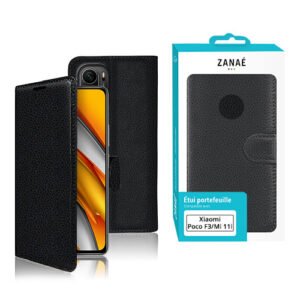 Étui portefeuille noir ZANAÉ pour Xiaomi Poco F3 et Mi 11i, élégant et magnétique.