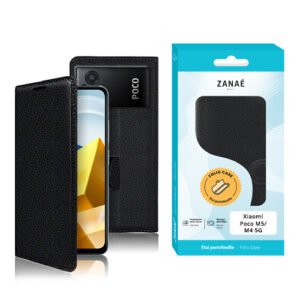 Coque folio noire ZANAÉ élégante pour Xiaomi Poco M5 / M4 5G avec finition cuir.
