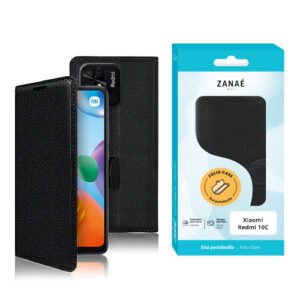 Coque folio noire ZANAÉ pour Xiaomi Redmi 10C avec finition cuir élégante et protectrice.