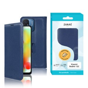Coque folio cuir bleu ZANAÉ pour Xiaomi Redmi 12C avec protection élégante et pratique