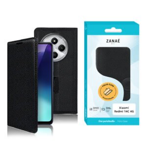 Coque folio cuir noir ZANAÉ pour Xiaomi Redmi 14C 4G, design élégant et protection complète.