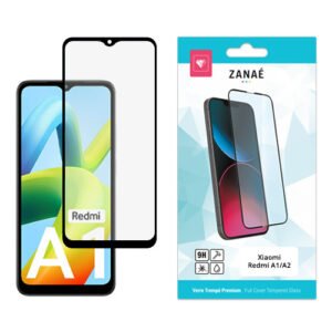 Verre trempé 9H complet ZANAE pour Xiaomi Redmi A1 A2 avec emballage bleu clair élégant.