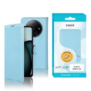 Étui folio bleu clair en simili cuir pour Xiaomi Redmi A3 avec couverture pliable élégante.