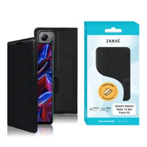 Coque noire en cuir texturé ZANAÉ pour Xiaomi Redmi Note 12 5G ou Poco X5.