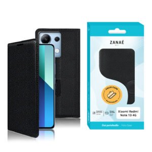 Coque portefeuille noire ZANAÉ pour Xiaomi Redmi Note 13 4G, élégante et protectrice.