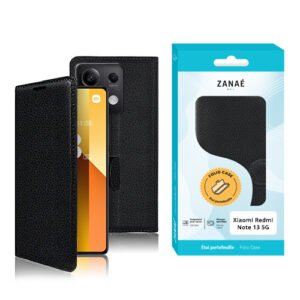 Coque folio noire ZANAÉ pour Xiaomi Redmi Note 13 5G, design élégant et protection complète.