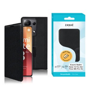 Coque ZANAÉ noir à rabat en cuir pour Xiaomi Redmi Note 13 Pro 4G élégante