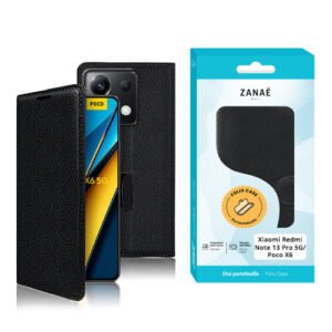 Coque à rabat noir en similicuir pour Xiaomi Redmi Note 13 Pro 5G ou Poco X6