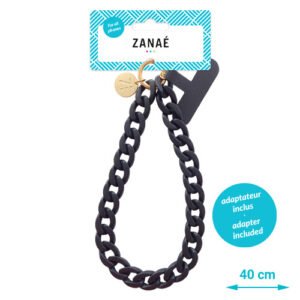 Chaîne noire ZANAÉ 40 cm avec charm doré et adaptateur, style moderne élégant.