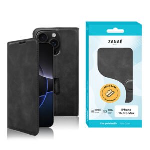 Étui pliant noir ZANAÉ pour iPhone 15 Pro Max avec design élégant et protection complète.