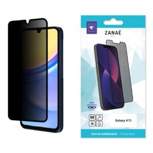 Film confidentialité ZANAÉ 9H pour Samsung Galaxy A15 avec verre trempé et filtre anti‑espion.