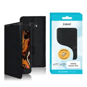 Coque folio ZANAÉ noire pour Galaxy Xcover 4/4s, élégante, protectrice et finition cuir raffinée.