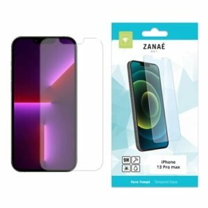 Verre trempé ZANAÉ 9H pour iPhone 13 Pro Max, protection écran claire et durable.