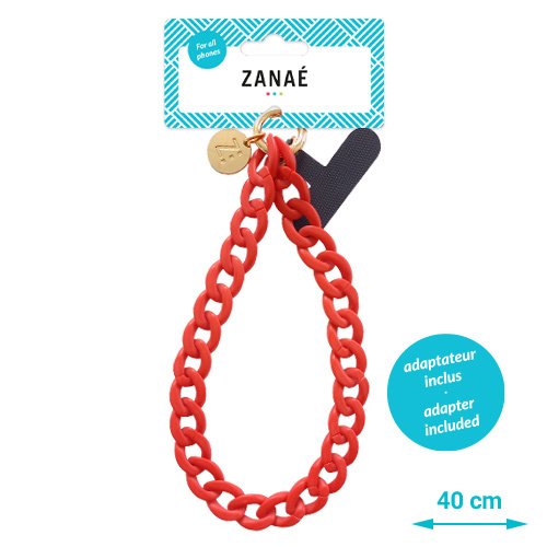 Chaîne rouge ZANAÉ 40 cm avec maillons ovales, adaptateur inclus, style moderne élégant.