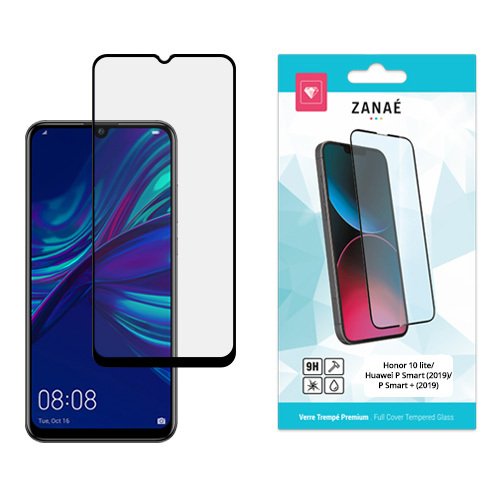 Verre trempé ZANAÉ 9H pour Honor P Smart 2019 avec emballage et smartphone affiché