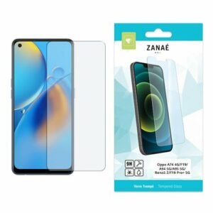 Protection d’écran en verre trempé ZANAË pour smartphones Oppo, transparente, résistante et facile à poser.
