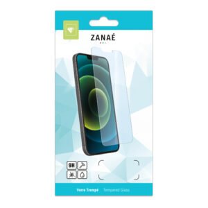 Emballage ZANAÉ verre trempé 9H pour smartphone, protection d’écran durable et transparente.