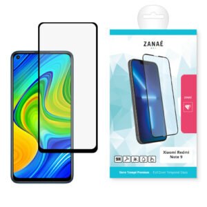 Verre trempé ZANAE pour Xiaomi Redmi Note 9, protection complète avec emballage moderne.