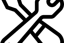 Icône clé et tournevis croisés, symbole d’outils, maintenance et réparation, design minimaliste.