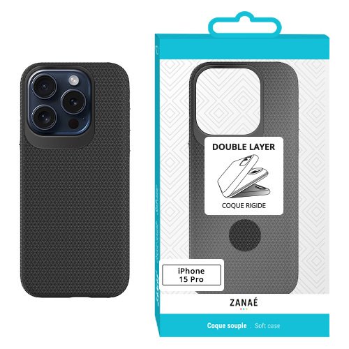 Coque Double Layer pour iPhone 15 Pro, Noir