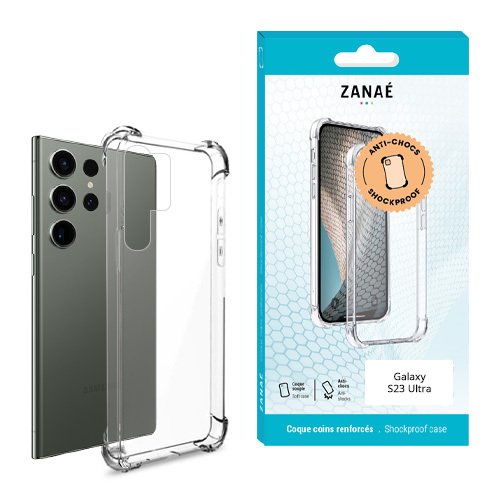 Coque Silicone transparent avec coins renforces pour Galaxy S23 Ultra, Transparent