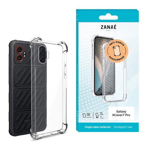 Coque Silicone transparent avec coins renforces pour Galaxy Xcover7 Pro, Transparent