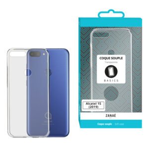 Coque transparente souple ZANAÉ Basics pour Alcatel 1S 2019 avec emballage turquoise élégant.