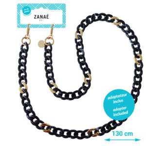 Chaîne ZANAÉ noire et dorée 130 cm avec adaptateur, élégante et polyvalente.