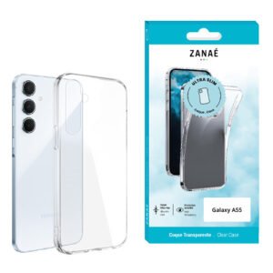 Coque transparente ultra fine ZANAÉ pour Samsung Galaxy A55, protection élégante et design clair.