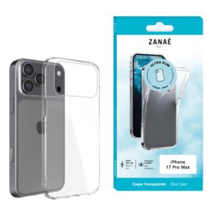 Coque transparente ZANAÉ Ultra Slim pour iPhone 17 Pro Max avec protection élégante et précise.