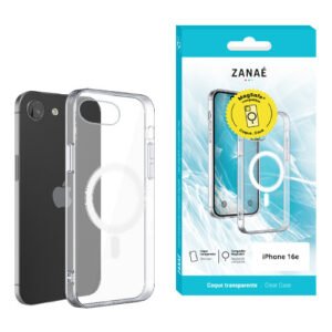 Coque transparente MagSafe ZANAÉ pour iPhone 16e, protection solide et design élégant.