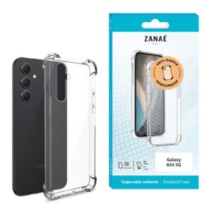 Coque transparente antichoc Samsung Galaxy A54 5G avec coins renforcés et emballage ZANAÉ.