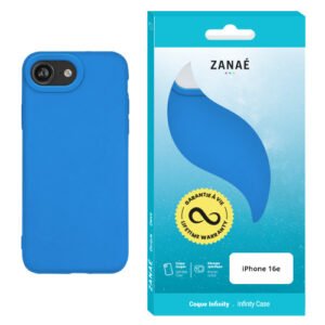 Coque bleue ZANAÉ pour iPhone 16e avec finition silicone premium et garantie à vie.