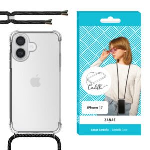 Coque transparente iPhone 17 avec cordon noir élégant et protection renforcée ZANAÉ.